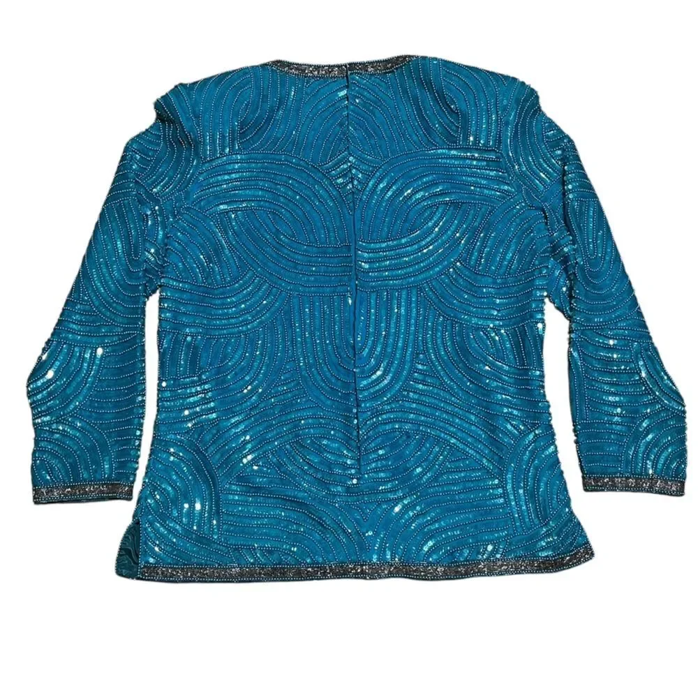 Vintage Talbots Joan Leslie sequins Silk Blouse size medium - Picture 2 of 12